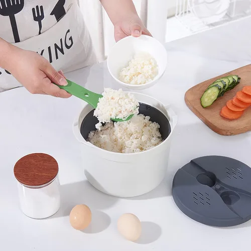 Miniatura 7 de Arrocera de microondas de 2 litros, utensilios de cocina para microondas con tapa y colador, olla de vapor de arroz para microondas PP de grado