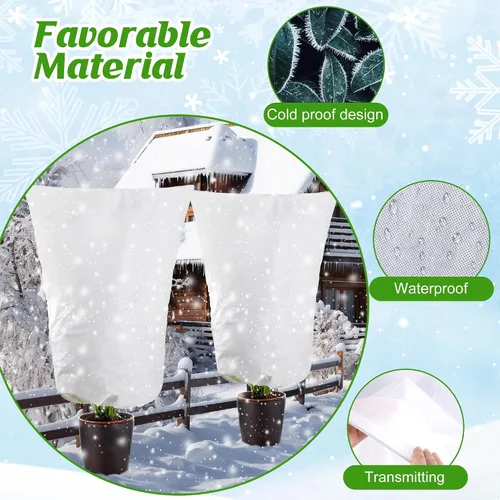 Miniatura 5 de Alpurple Paquete de 2 fundas de invierno con cordón para plantas de gran tamaño, 39 x 63 pulgadas, bolsas cálidas de protección para plantas, manta