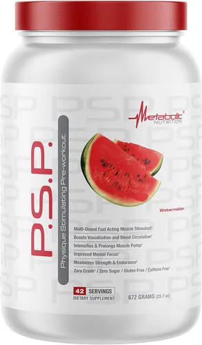 Miniatura 8 de Metabolic Nutrition P.S.P. Físico estimulante preentrenamiento 23.70 oz sin azúcar sin cafeína (ponche de fruta)
