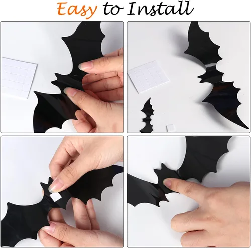 Miniatura 3 de Decoración de pared de murciélagos, 100 piezas 3D de murciélagos de Halloween, 6 tamaños diferentes de PVC negro adhesivo de murciélago