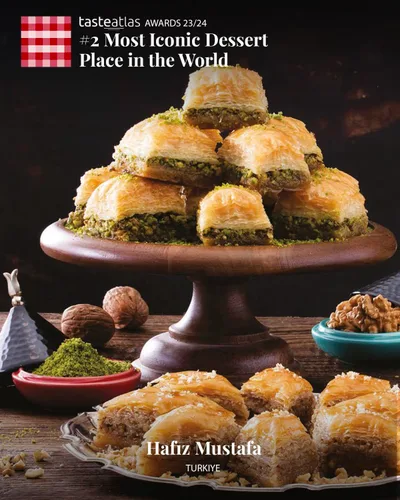 Miniatura 6 de Hafiz Mustafa 1864 Istanbul Baklava - Caja de pastelería - Bocadillos de postre de Baklava horneados hechos de hojas de masa filo fresca, pistacho