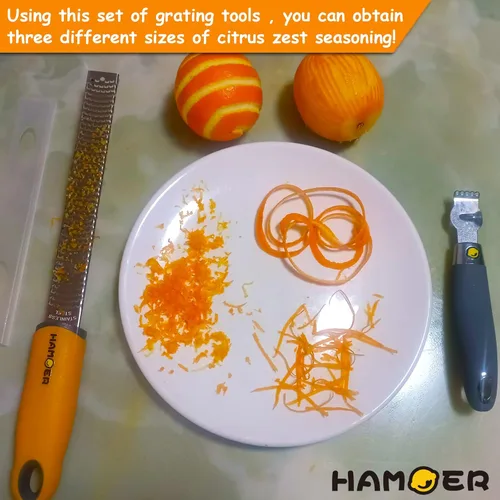 Miniatura 2 de Rallador de cítricos naranja y limón con cuchillo de canal Acero inoxidable con mango de goma antideslizante Juego de 2 herramientas multiusos