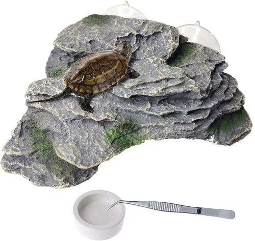 Miniatura 11 de PINVNBY Plataforma de descanso para tortugas, muelle de tortuga, resina, descanso, roca, reptil, hábitat, escalada, adorno flotante para decoración