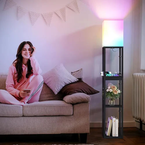 Miniatura 3 de SUNMORY - Lámpara de pie con estantes, lámpara de pie regulable con luz RGB y control por APP, lámpara de pie alta con estantes para sala de estar