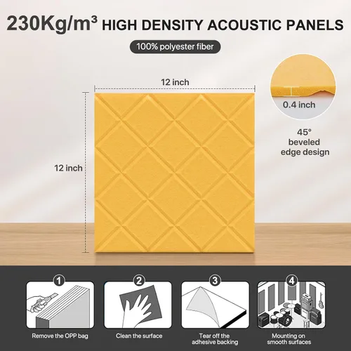Miniatura 6 de Kuchoow Paquete de 12 paneles de pared insonorizados, autoadhesivos, paneles acústicos, paneles de absorción de sonido, paneles a prueba de sonido