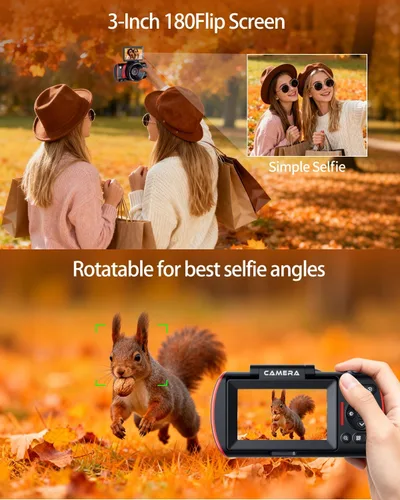 Miniatura 4 de Cámara digital 1080P para enfoque automático de fotografía, cámara WiFi de 50 MP con pantalla abatible de 3 pulgadas y 180° para YouTube, cámara
