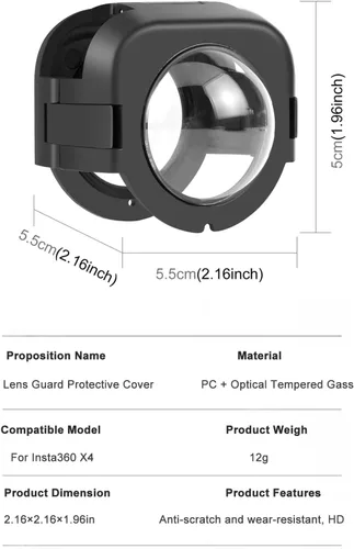 Miniatura 8 de PULUZ Cubierta protectora de lente para Insta360 X4, protector de lente de cámara de vidrio óptico para Insta 360 x4, antiniebla, anticaída, 98%