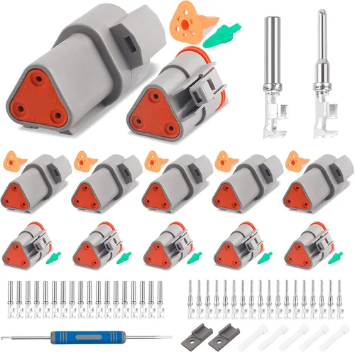 Miniatura 14 de JRready ST6327-12 Deutsch Kit de conectores DT de 12 pines, conectores DT impermeables grises de 12 pines (5 juegos), tamaño 16 contactos estampados