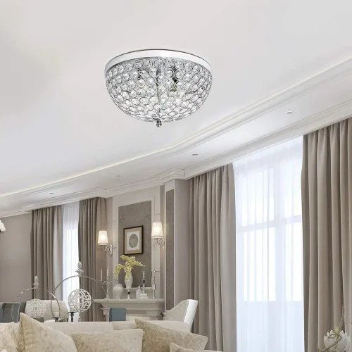 Miniatura 5 de Elegant Designs FM1000-CHR Elipse Crystal - Accesorio de montaje empotrado de techo en forma de cuenco de metal moderno de 13 pulgadas, cromado Cromo