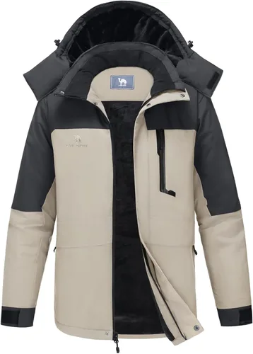 CAMEL CROWN Chaqueta de Esquí de Invierno para Hombre Abrigos de Nieve de Montaña Impermeable Capucha Desmontable Resistente al Viento Chaquetas de