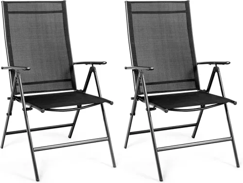 Tangkula Juego de 2 sillas de comedor plegables para patio, sillas de camping portátiles al aire libre con reposabrazos respaldo alto, sillas