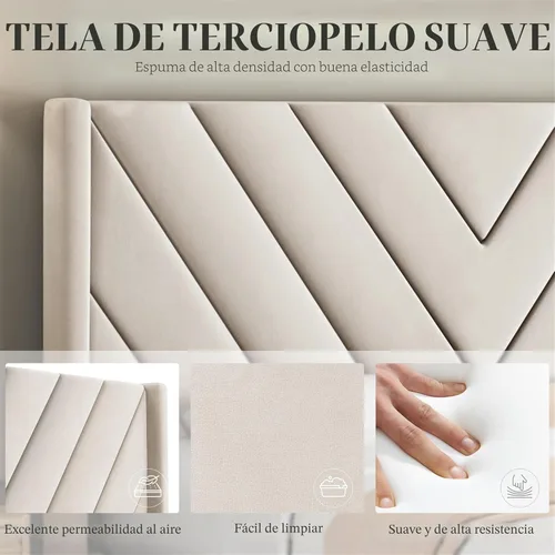 Miniatura 8 de Yaheetech Base de cama tamaño Queen con plataforma tapizada con lados en forma de ala/Soporte de tablas de madera/Cabecera tapizada con lados