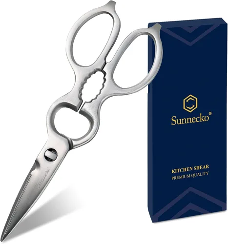 Sunnecko Tijeras de cocina resistentes, tijeras de cocina de acero inoxidable, tijeras de aves de corral micro dentadas ultra afiladas, tijeras de