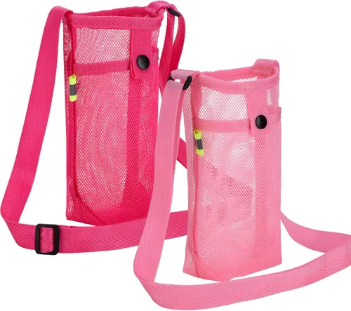 Tainehs Portador de Botella de Agua con Correa Ajustable para el Hombro - Bolsa de Botella para Playa y Deportes para Senderismo, Gimnasio, Rosa/Rosa