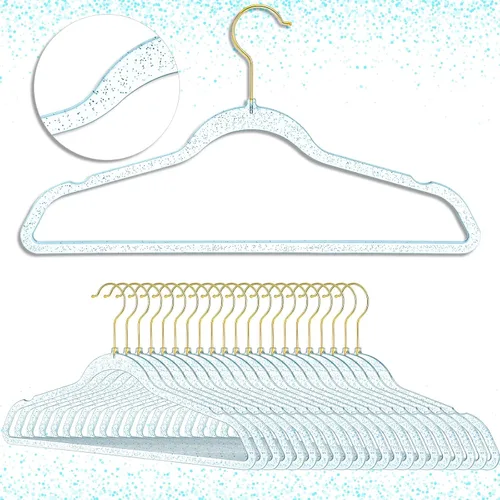 Roshtia 50 perchas acrílicas transparentes de plástico con purpurina, duraderas y antideslizantes, perchas de ropa resistentes, ligeras y ahorran
