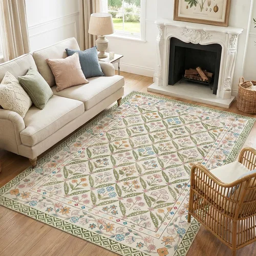 Miniatura 24 de jinchan Haden - Alfombra de entrada de 2 x 3 pulgadas, diseño floral vintage, lavable, suave, antideslizante, de pelo bajo, para puerta, cocina