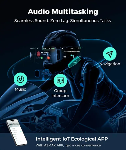 Miniatura 8 de ASMAX F1s - Auriculares Bluetooth para motocicleta con control de voz inteligente, sistemas de comunicación de casco de malla para 10 conductores