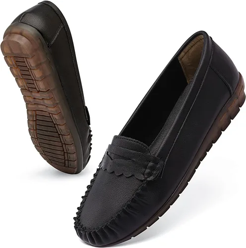Wuyaraymia Mocasines para mujer, de piel sintética, mocasines y sin cordones con suela de goma suave, zapatos de pie durante mucho tiempo