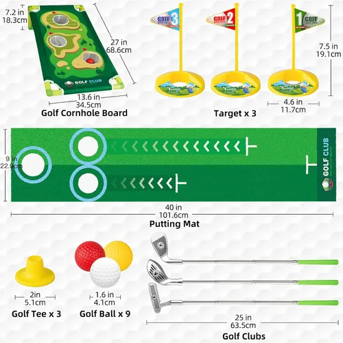 Miniatura 6 de Liberry Conjunto de golf para niños de 3, 4, 5, 6 años, para niños y niñas, juego de palos de golf retráctiles para niños pequeños con alfombrilla