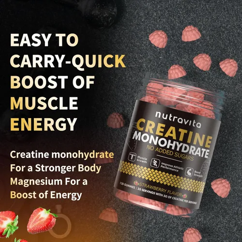 Miniatura 8 de Nutravita Certificado NSF Creatina Gomita - Gomitas de Monohidrato de Creatina para Hombres y Mujeres - 5g de Monohidrato de Creatina por Porción