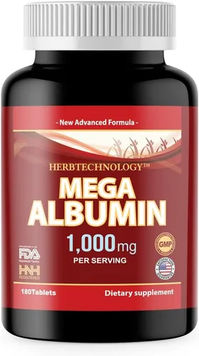 Dr.K&C Suplemento de proteína de albúmina Mega 1000 mg, 1 botella (180 tabletas), apoyo diario de energía y bienestar