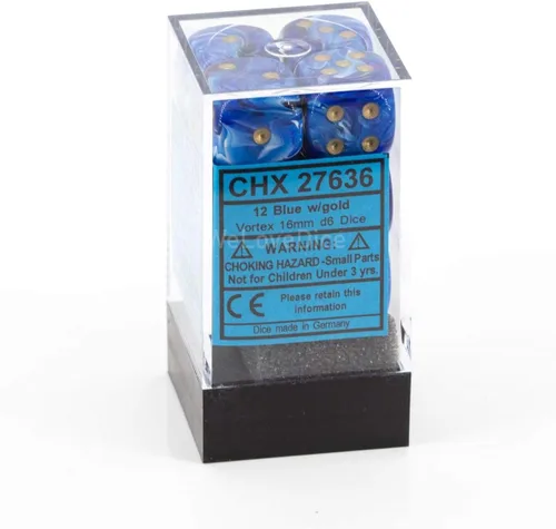 Miniatura 4 de DND - Juego de dados Chessex D&D de 0.630 in, juego de dados poliédricos de plástico azul y dorado, Dungeons and Dragons, incluye 12 dados – D6