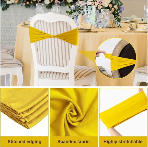 Miniatura 3 de Frienda 120 cintas elásticas de elastano para silla, bandas elásticas para fundas de silla, lazos sin hebilla para bodas, recepciones, eventos, Oro