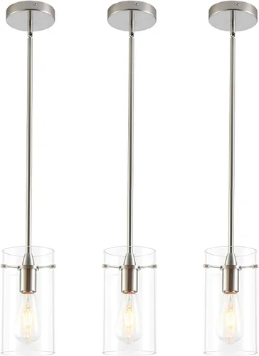 Miniatura 25 de Paquete de 2 luces colgantes para isla de cocina, lámparas colgantes ajustables de cristal, luces colgantes negras mate, isla de cocina, iluminación