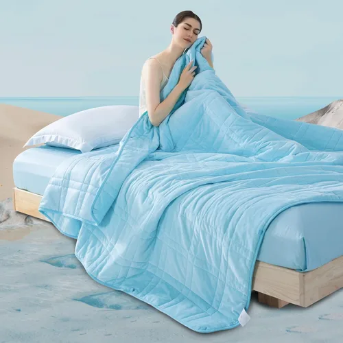 Miniatura 12 de OMYSTYLE Manta pesada reversible de 48x72 pulgadas y 15 libras para adultos, manta doble cara con peso de felpa corta cálida y tela Tencel fresca