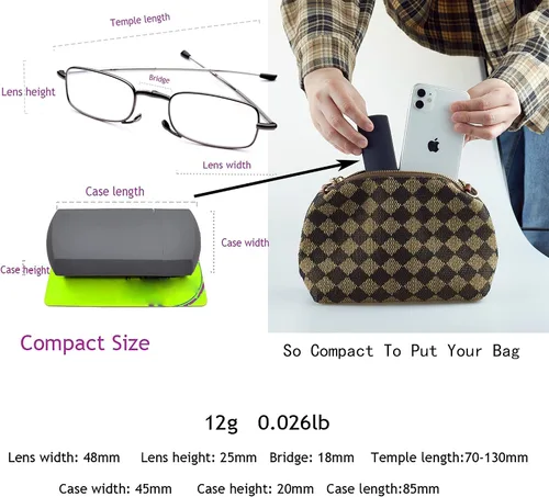 Miniatura 4 de GOOSEN Reading Glasses Men Women, Pocket Wallet Purse Compact Hard Cases Folding Readers, Blue light Glasses Spring Hinge Opt 02: negro azul rojo