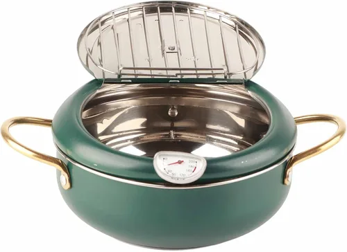 Miniatura 6 de Olla para freír, freidora verde profundo con termómetro, sartén de acero inoxidable para uso doméstico en la cocina.
