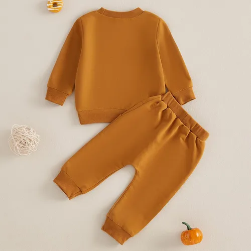 Miniatura 131 de Adobabirl Conjunto de sudadera y pantalones de Halloween para bebé, sudadera y pantalones con parche de calabaza para Halloween, otoño, ropa de bebé