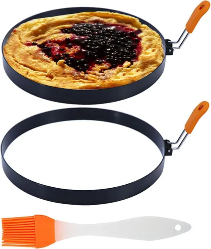 Miniatura 7 de Anillos redondos para huevos para freír huevos, paquete de 2 anillos de huevo de 3.5 pulgadas con mango de silicona, molde de huevo para sándwiches