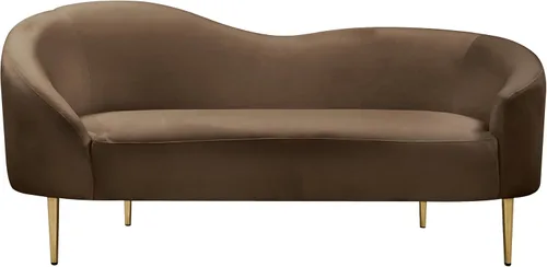 Miniatura 4 de Meridian Furniture 659Brown-L Ritz Collection Modern Sofá biplaza tapizado contemporáneo con terciopelo marrón intenso, patas de metal dorado