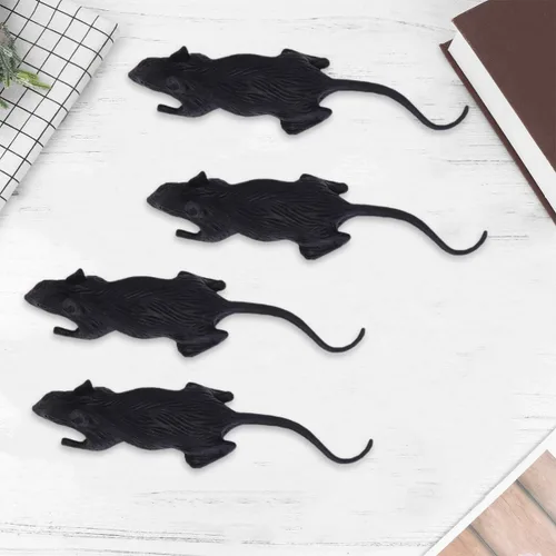 Miniatura 2 de Zerodeko 24Pcs Fake Rat Halloween Prop, Realistic Mouse Prank, Tricky Toys for Halloween Party, Loose-Packed Black PVC Simulation Animal Prank Prop