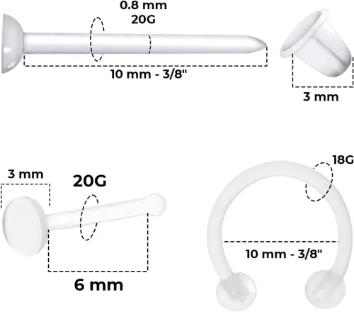Miniatura 2 de Satix Retenedores de piercing transparentes de estilo mixto para cirugía de trabajo, retenedor de aretes transparente Bioflex, retenedor de anillos