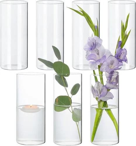 Miniatura 11 de SUPMIND 12 jarrones cilíndricos transparentes para centros de mesa, jarrones de flores de vidrio para decoración de bodas y decoración del hogar