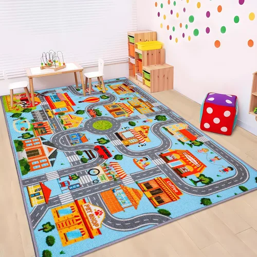 Miniatura 9 de Alfombra de coche para niños, alfombra de juego de automóvil, alfombra de tráfico extra antideslizante para niños, alfombra educativa de mapa