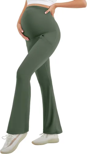 Miniatura 8 de HEGALY Leggings acampanados de maternidad para mujer sobre el vientre, pantalones casuales de yoga para embarazo, con bolsillos, suaves como