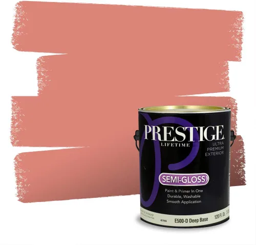 Miniatura 599 de Prestige Paints Pintura exterior e imprimación en uno, 1 galón, plano, coincidencia comparable de Valspar* Amber Rose*