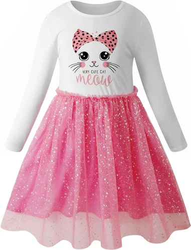 VASCHY Vestido para niñas, lindo atuendo casual de otoño y primavera de manga larga, para niñas pequeñasgrandes, talla 3-10T