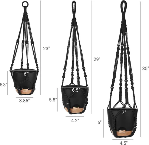 Miniatura 3 de Mkono - Macetas colgantes, perchas de macramé con macetas auto-regantes. Juego de 3 cestas colgantes para interiores, soportes para macetas