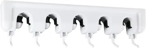 Miniatura 8 de HEMOTON Soporte de escoba para montaje en pared, estante de almacenamiento, fregona, clip para paraguas 5 bolas, 6 ganchos para garaje
