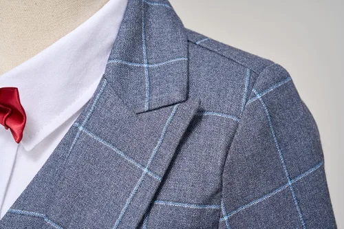 Miniatura 4 de Conjunto de trajes para niños, chaqueta a cuadros, chaleco, pantalones de un solo pecho, chaqueta formal para boda, fiesta, baile de graduación