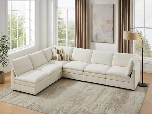 Miniatura 15 de VANOMi Sofá Seccional Modular Cloud de 127" para Sala de Estar, Sofá Cama Moderno de Gran Tamaño con Asiento Profundo y Otomana de Cojín Grueso