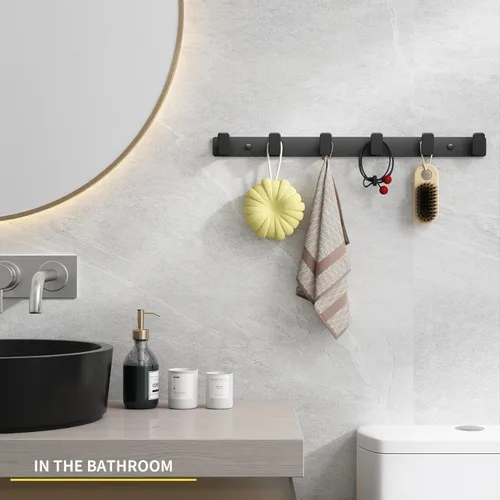 Miniatura 5 de Perchero de Pared para Abrigos con Soporte de Pared - Perchero Negro con 6 Ganchos, Ganchos de Pared para Colgar Sombrero, Llave, Bolso, Toalla