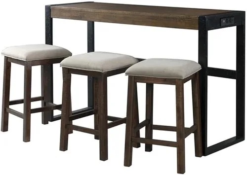 Miniatura 12 de BOWERY HILL Juego de mesa de bar de madera, acabado de papel 3D de roble claro, incluye mesa rectangular y 3 taburetes tapizados con asientos