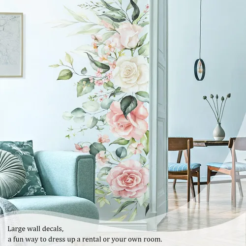 Miniatura 7 de Calcomanías de pared de flores y hojas para despegar y pegar, calcomanías grandes de vinilo floral para colgar, vid extraíble, decoración del hogar