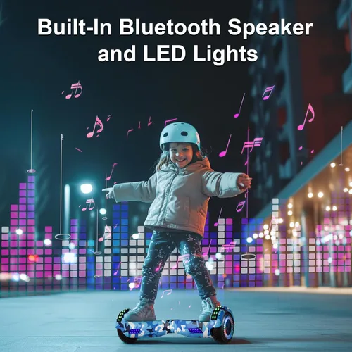 Miniatura 2 de Kids Scooter with Bluetooth Speaker & Corlorful LED Lights, Dual 250W Motor 7.5 Mph Speed, Gifts for All Ages Blanco