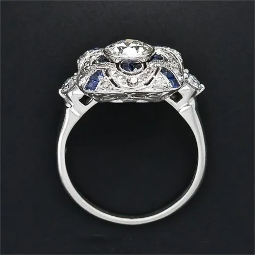 Miniatura 5 de Anillo de plata de ley 925 con zafiro brillante natural, piedras preciosas azules, circonita cúbica, anillo de compromiso de eternidad lujoso